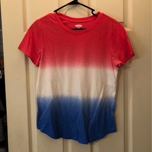 Old Navy red, white, and blue dip tie dye shirt